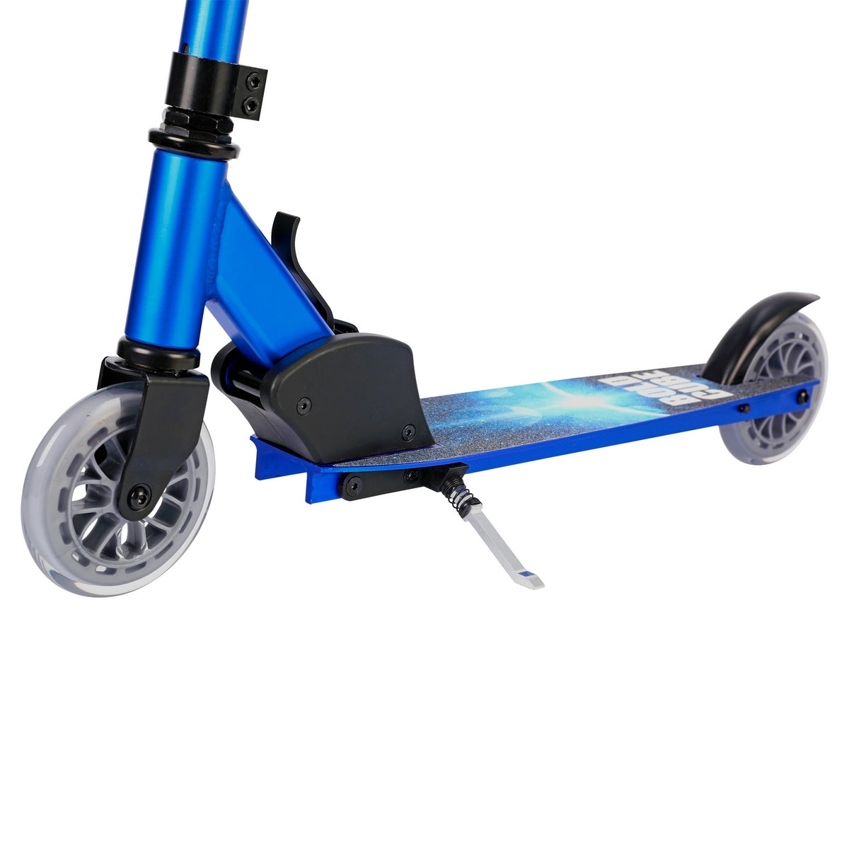 Detalle de rueda delantera de silicona y patita de apoyo del scooter Boldcube