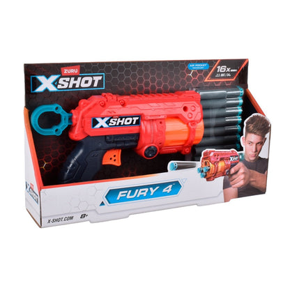 Empaque del lanzador Fury 4 de X-Shot con 16 dardos de goma espuma