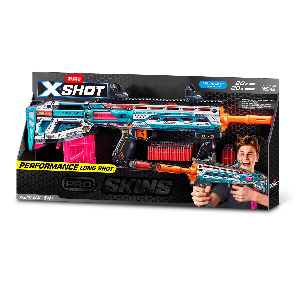 Empaque frontal del lanzador Pro Series Sinister con 40 dardos X-Shot