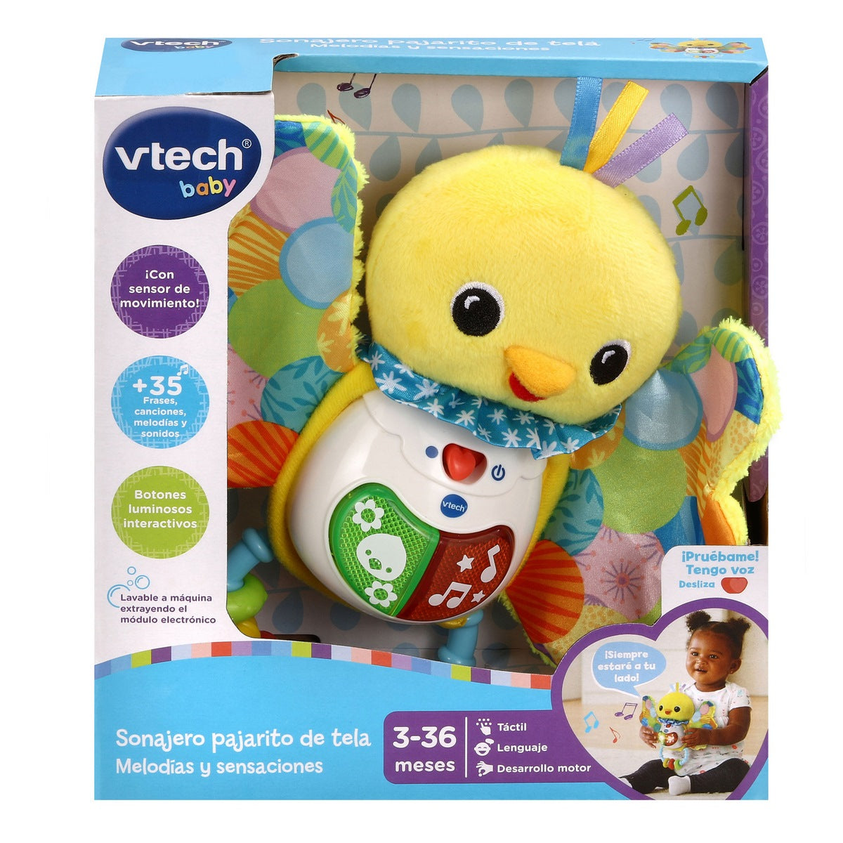 Empaque lateral con información de funciones y características VTech