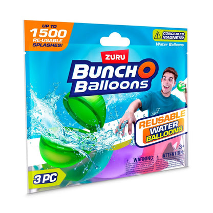 Empaque pack 3 bombas de agua reutilizables Bunch O Balloons ZURU con imagen jugador lanzar globos
