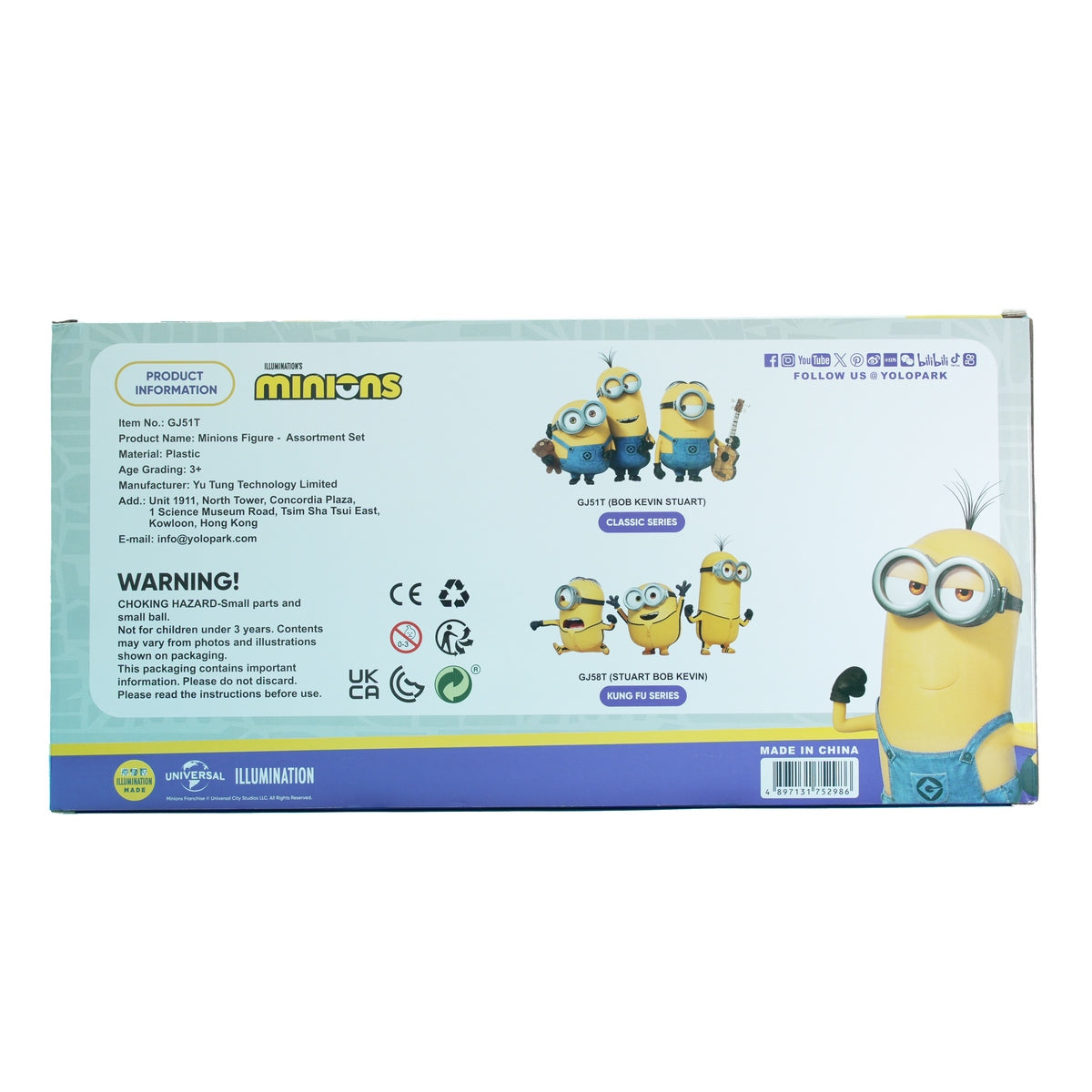 Parte trasera del empaque del set de 3 figuras Minions con información producto