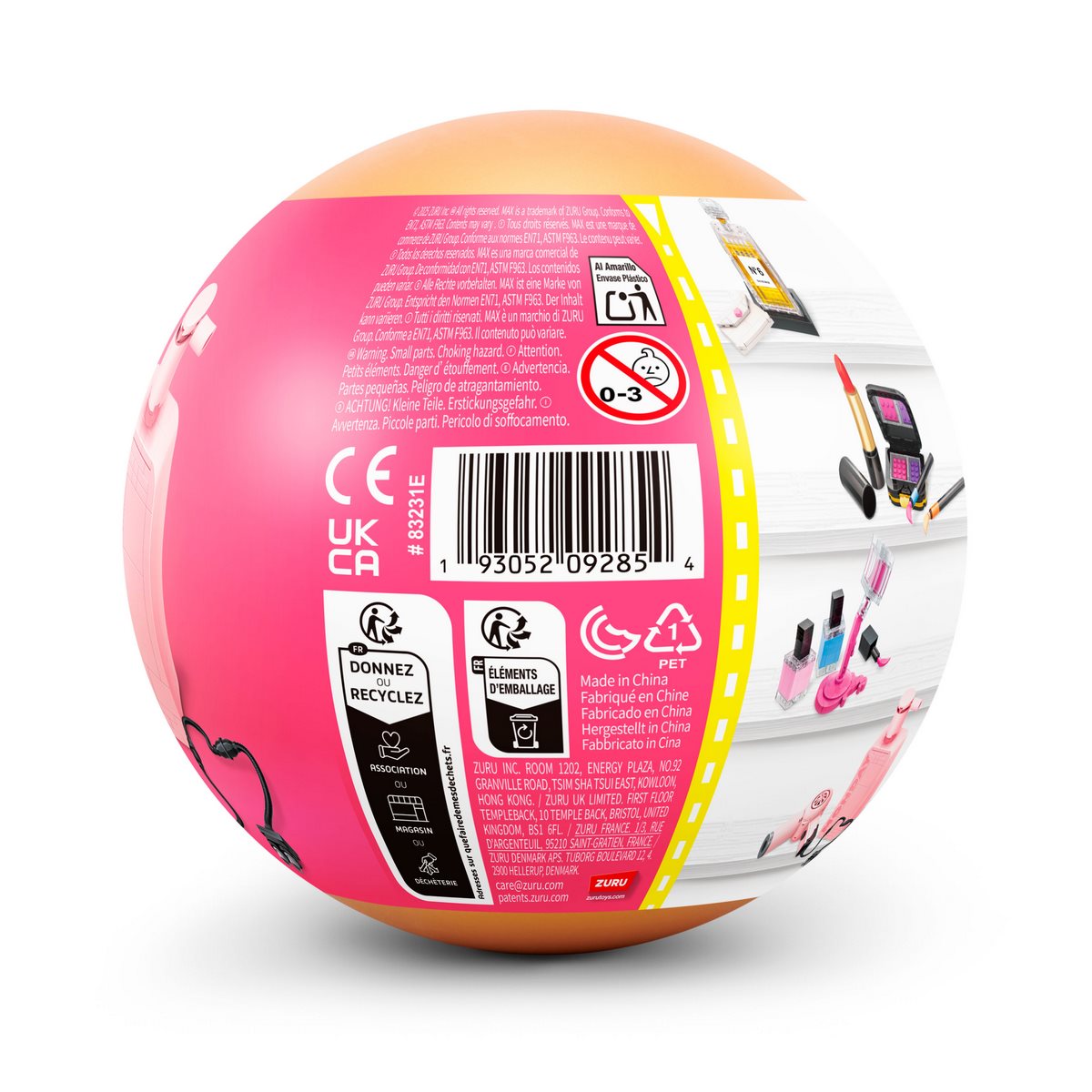 Información y etiquetas de la cápsula rosa del set bloques Beauty Max