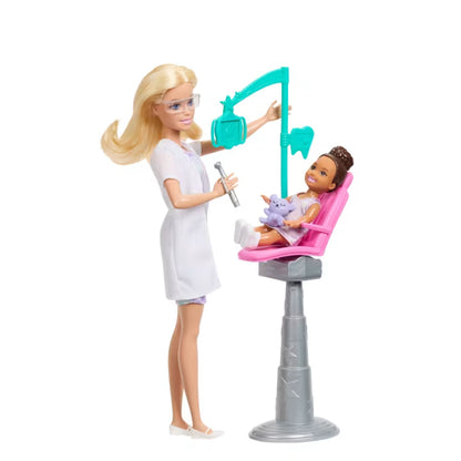 Barbie Set De Profesiones Con Muñeca - Dentista 3 (Rubia Vestido Líneas)