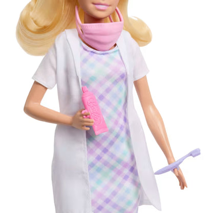 Barbie Set De Profesiones Con Muñeca - Dentista 3 (Rubia Vestido Líneas)