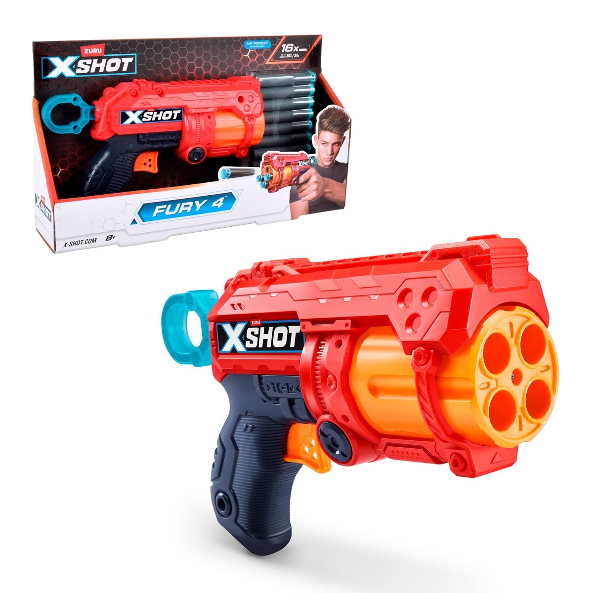 Lanzador Fury 4 de X-Shot con cargador rotatorio y dardos incluidos
