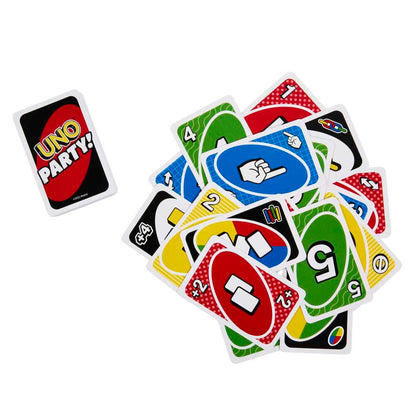 Montón de cartas del juego Uno Party sobre fondo blanco