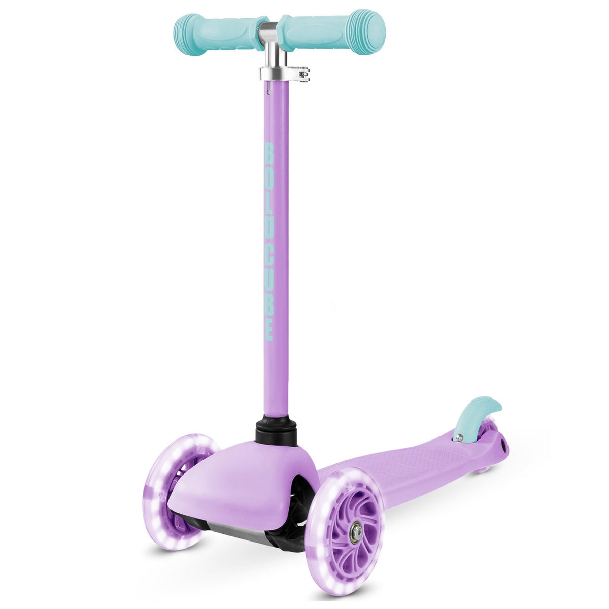 Scooter Triscooter Ultra Ligero Boldcube color morado con ruedas delanteras iluminadas