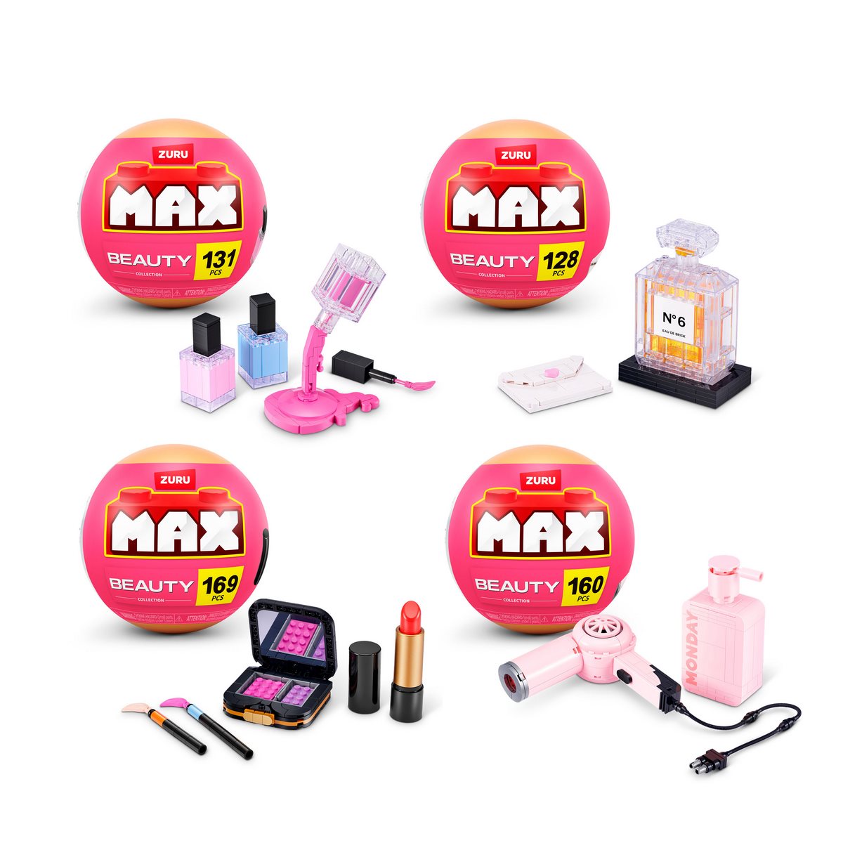 Set bloques Beauty Max con diferentes modelos y piezas en cápsula rosa