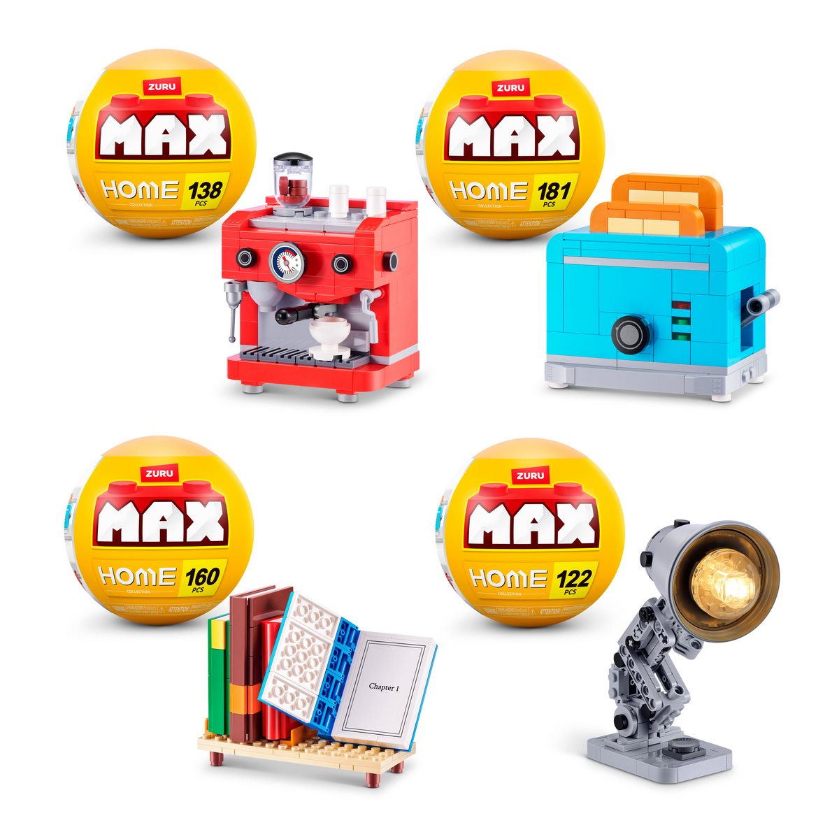 Set bloques Home Max Max con modelos para armar cafetera, tostadora, lámpara y soporte de libros