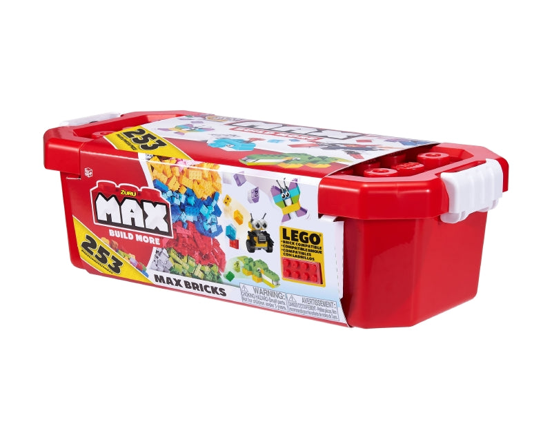 Set de bloques Max con 253 piezas en balde rojo para guardar