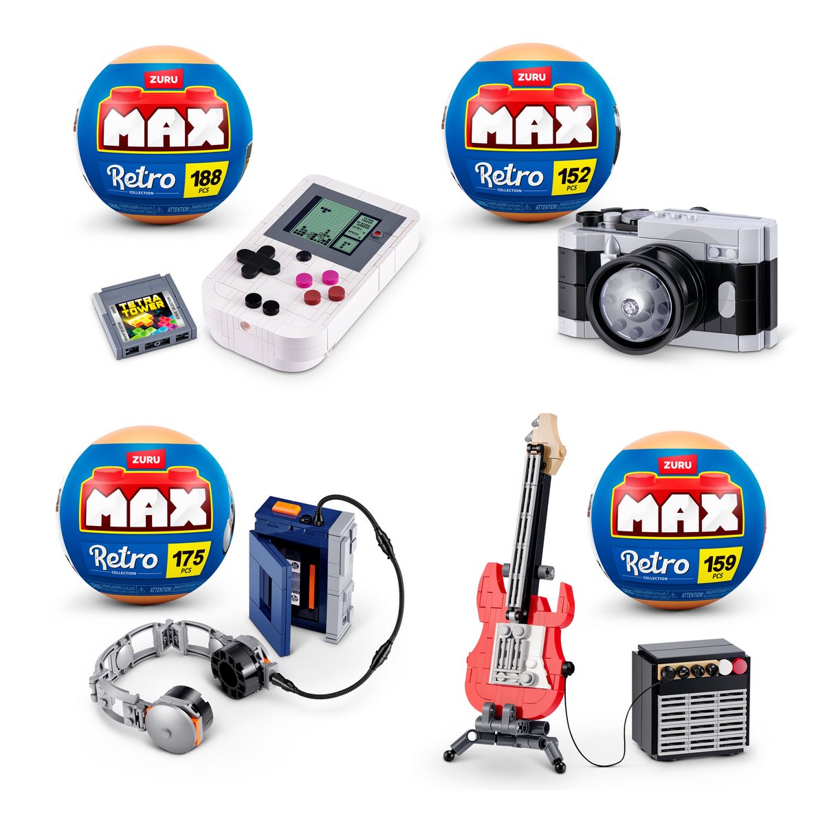 Set de bloques Retro Max Serie 2 con diferentes modelos de piezas en cápsula