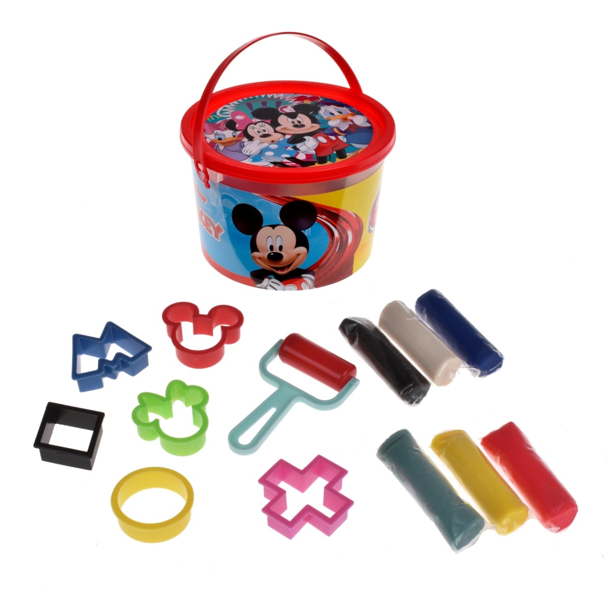 Set de masas con accesorios en balde con diseño Disney Mickey Mouse