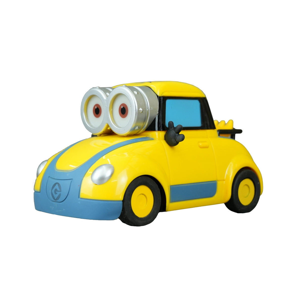 Vehículo radiocontrolado Minions amarillo con diseño icónico y faros grandes