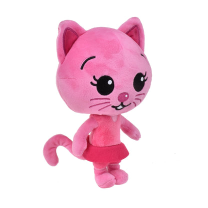 Vista lateral del peluche Mei-Li Plim Plim rosa con detalles en vestido y cola