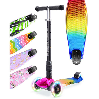 Vista superior del deck con colores degradados y freno trasero del scooter Boldcube Candy Floss
